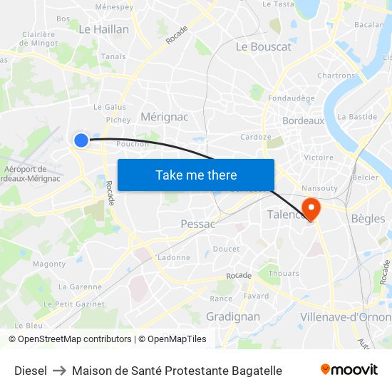 Diesel to Maison de Santé Protestante Bagatelle map