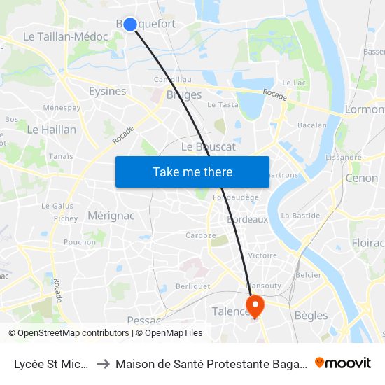 Lycée St Michel to Maison de Santé Protestante Bagatelle map