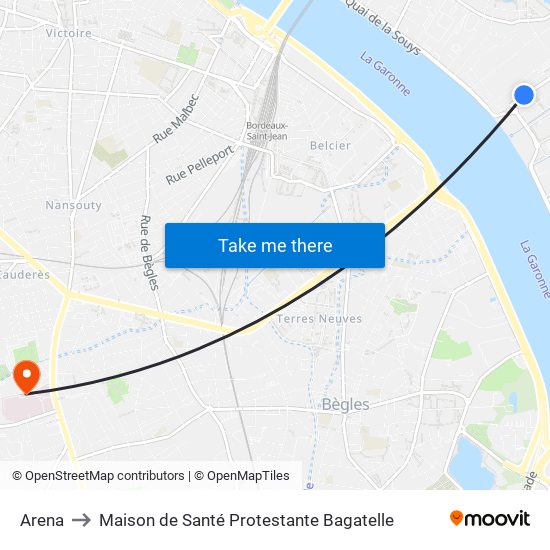 Arena to Maison de Santé Protestante Bagatelle map
