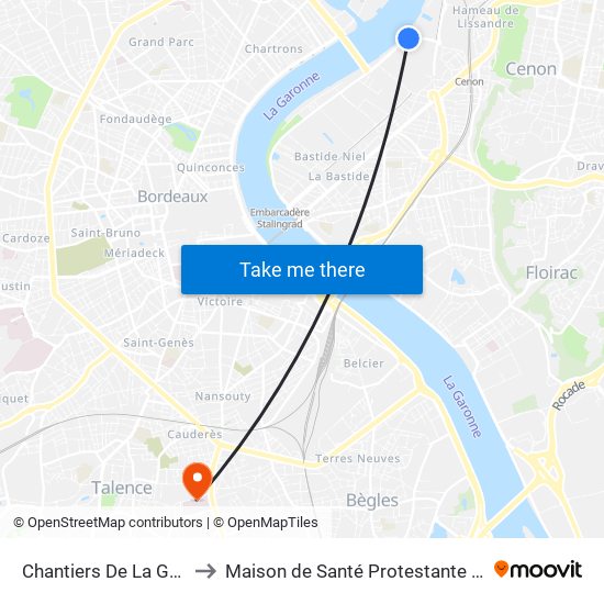 Chantiers De La Garonne to Maison de Santé Protestante Bagatelle map