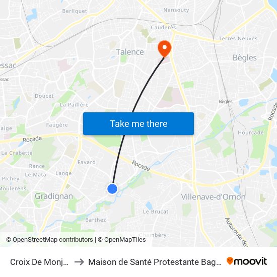 Croix De Monjous to Maison de Santé Protestante Bagatelle map