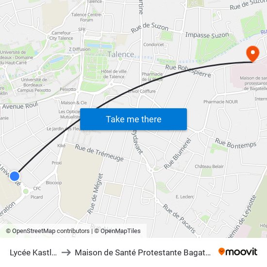 Lycée Kastler to Maison de Santé Protestante Bagatelle map