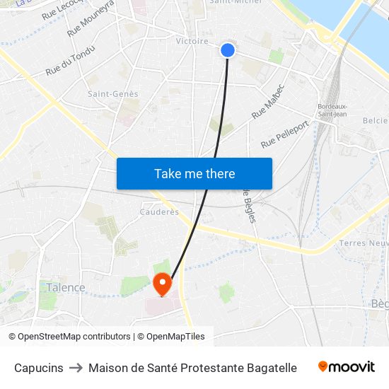 Capucins to Maison de Santé Protestante Bagatelle map