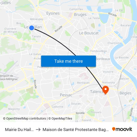 Mairie Du Haillan to Maison de Santé Protestante Bagatelle map