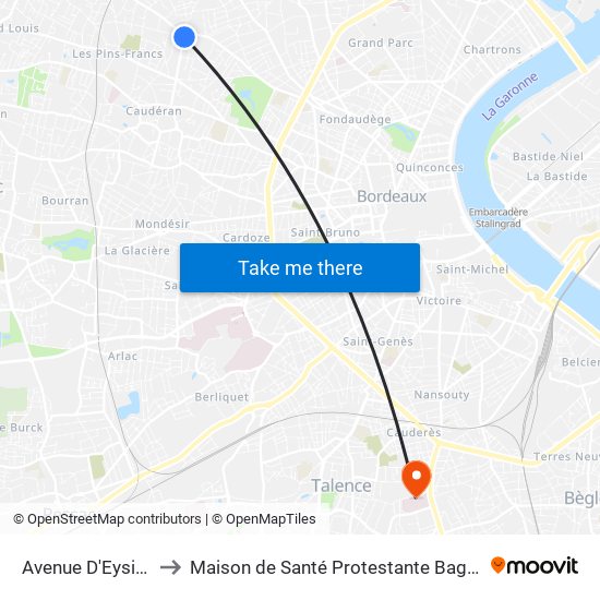 Avenue D'Eysines to Maison de Santé Protestante Bagatelle map