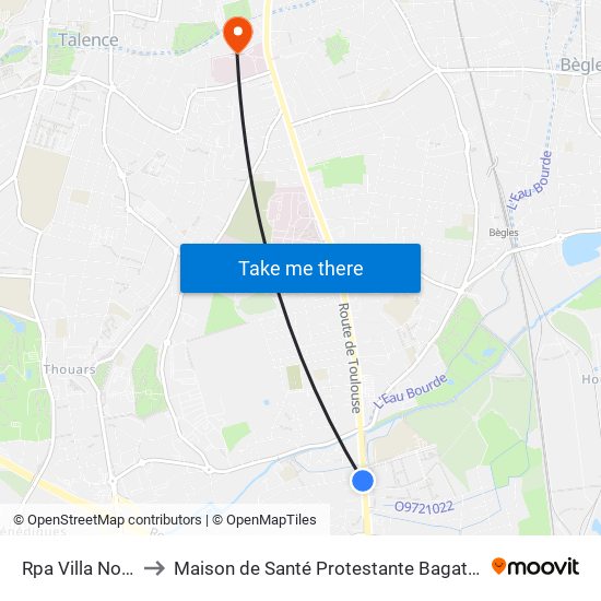 Rpa Villa Nova to Maison de Santé Protestante Bagatelle map