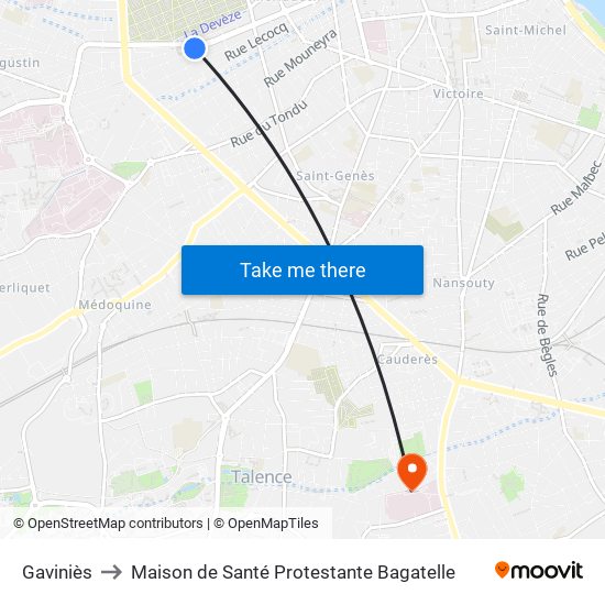 Gaviniès to Maison de Santé Protestante Bagatelle map