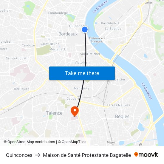 Quinconces to Maison de Santé Protestante Bagatelle map