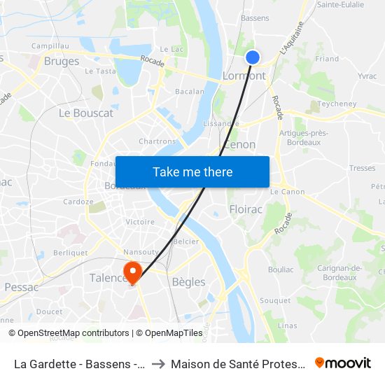 La Gardette - Bassens - Carbon-Blanc to Maison de Santé Protestante Bagatelle map