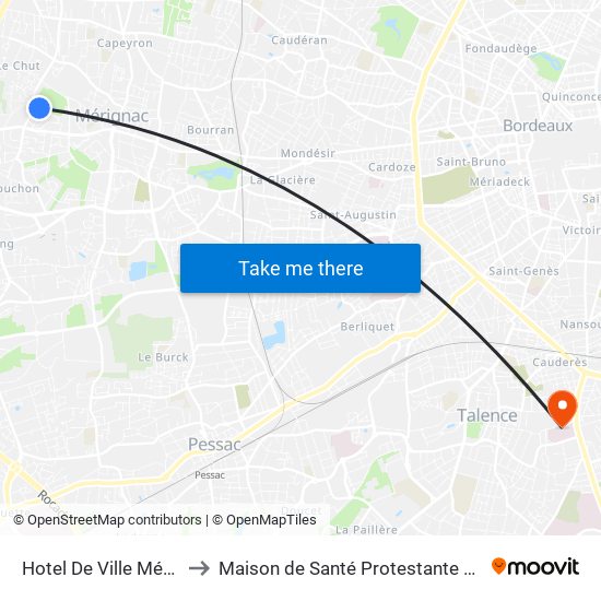 Hotel De Ville Mérignac to Maison de Santé Protestante Bagatelle map