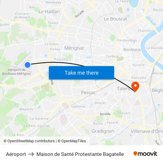 Aéroport to Maison de Santé Protestante Bagatelle map
