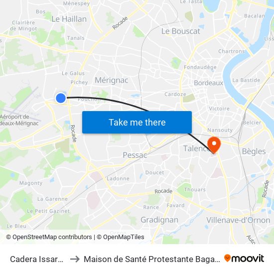 Cadera Issartier to Maison de Santé Protestante Bagatelle map