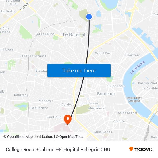 Collège Rosa Bonheur to Hôpital Pellegrin CHU map