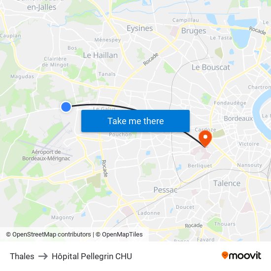 Thales to Hôpital Pellegrin CHU map