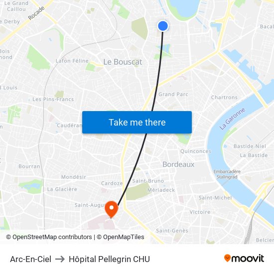 Arc-En-Ciel to Hôpital Pellegrin CHU map