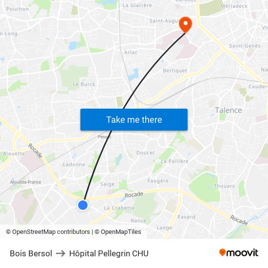 Bois Bersol to Hôpital Pellegrin CHU map