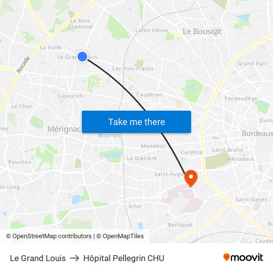 Le Grand Louis to Hôpital Pellegrin CHU map
