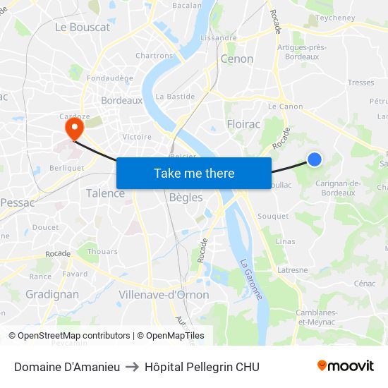 Domaine D'Amanieu to Hôpital Pellegrin CHU map