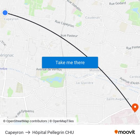 Capeyron to Hôpital Pellegrin CHU map