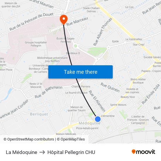 La Médoquine to Hôpital Pellegrin CHU map