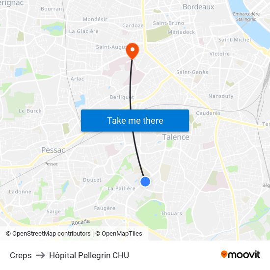 Creps to Hôpital Pellegrin CHU map