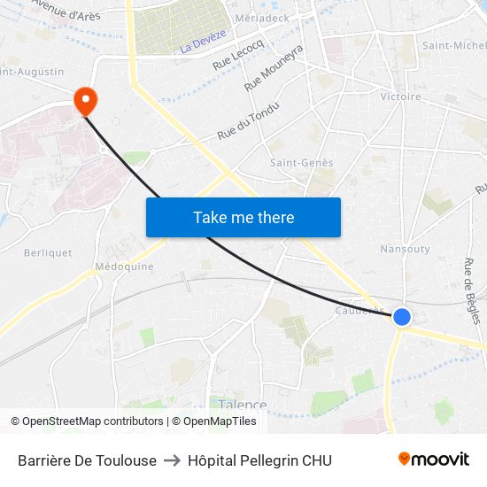 Barrière De Toulouse to Hôpital Pellegrin CHU map