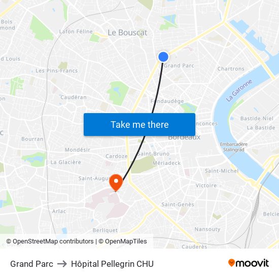 Grand Parc to Hôpital Pellegrin CHU map