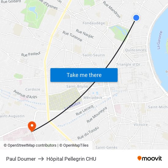 Paul Doumer to Hôpital Pellegrin CHU map