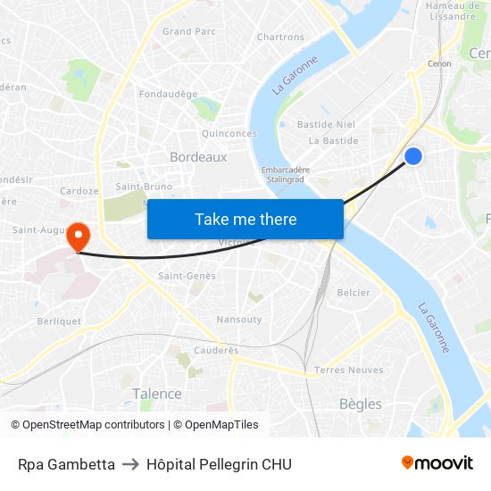Rpa Gambetta to Hôpital Pellegrin CHU map