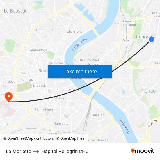 La Morlette to Hôpital Pellegrin CHU map