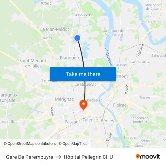 Gare De Parempuyre to Hôpital Pellegrin CHU map