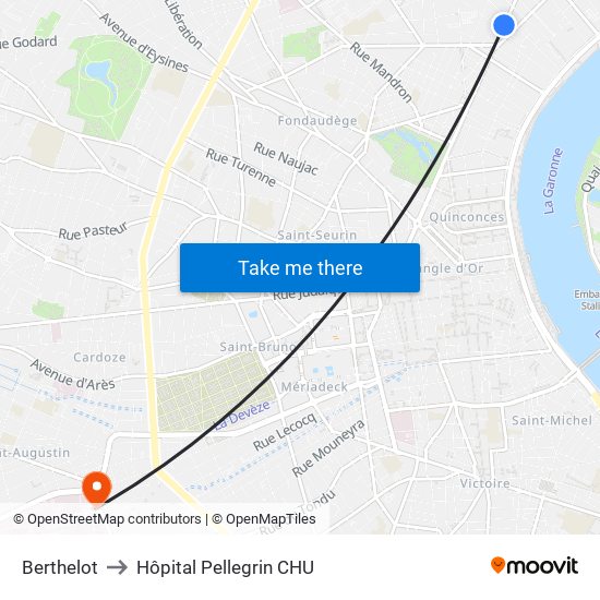 Berthelot to Hôpital Pellegrin CHU map