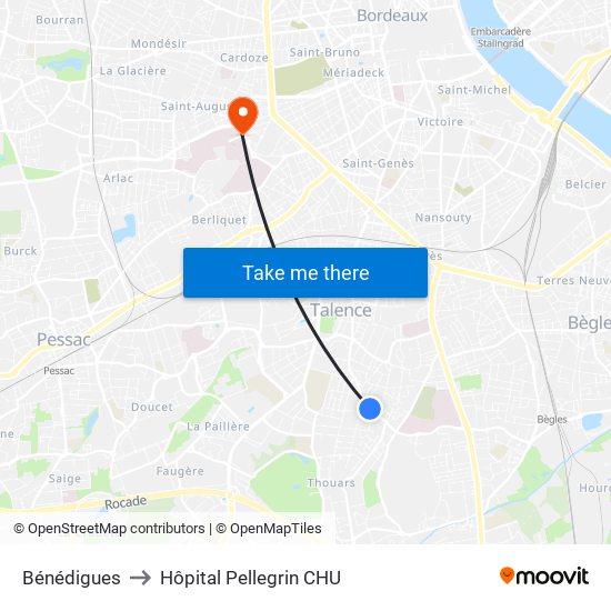 Bénédigues to Hôpital Pellegrin CHU map