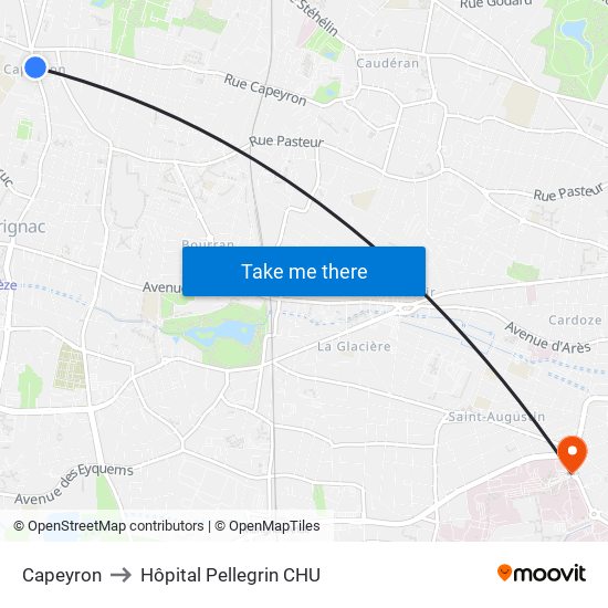Capeyron to Hôpital Pellegrin CHU map