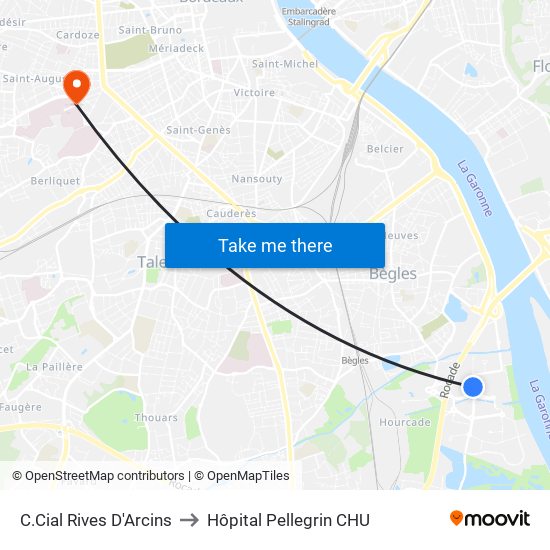 C.Cial Rives D'Arcins to Hôpital Pellegrin CHU map