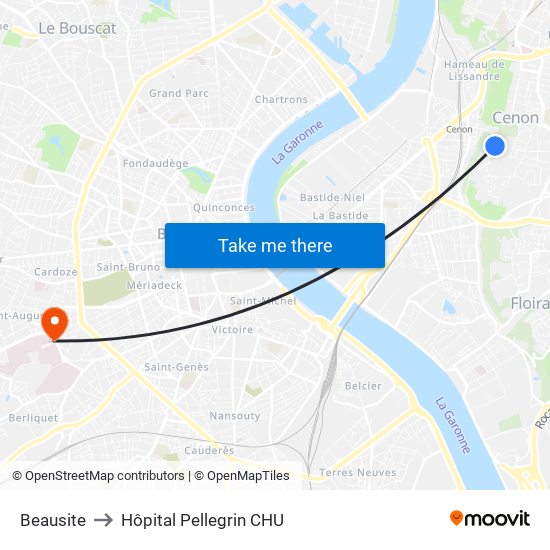 Beausite to Hôpital Pellegrin CHU map