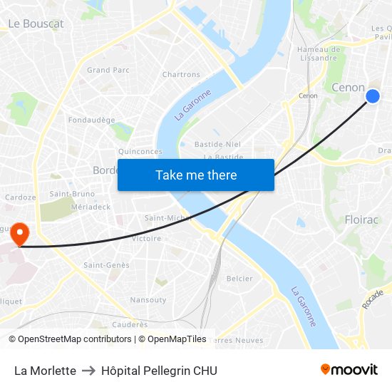 La Morlette to Hôpital Pellegrin CHU map