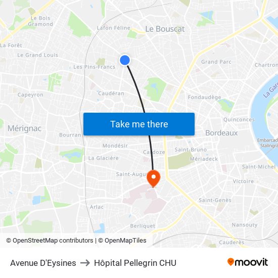Avenue D'Eysines to Hôpital Pellegrin CHU map