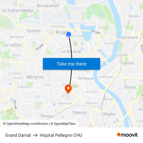 Grand Darnal to Hôpital Pellegrin CHU map