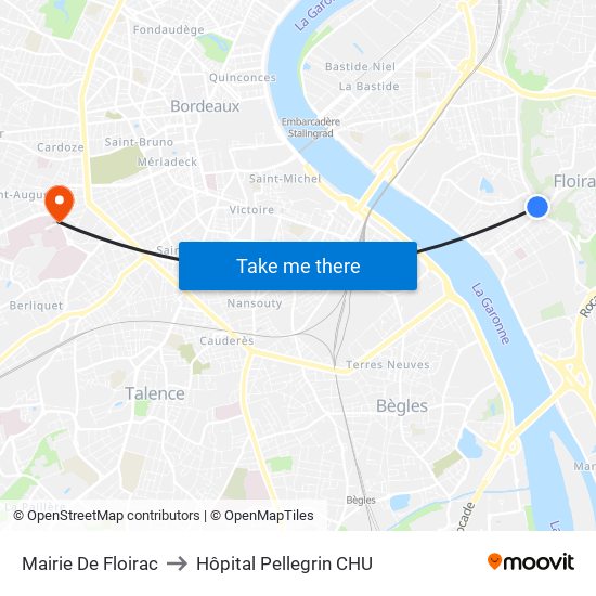 Mairie De Floirac to Hôpital Pellegrin CHU map
