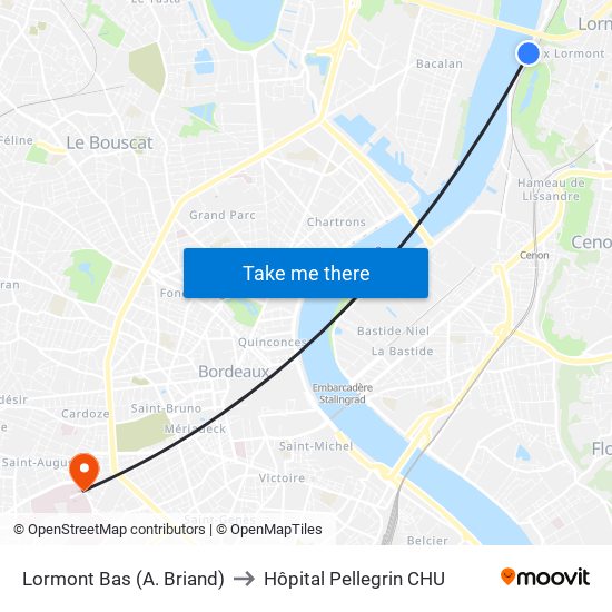 Lormont Bas (A. Briand) to Hôpital Pellegrin CHU map