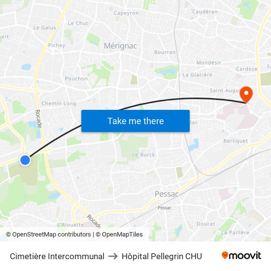 Cimetière Intercommunal to Hôpital Pellegrin CHU map