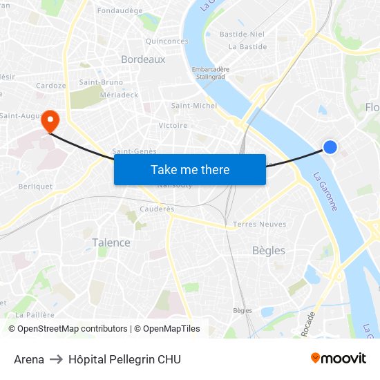 Arena to Hôpital Pellegrin CHU map