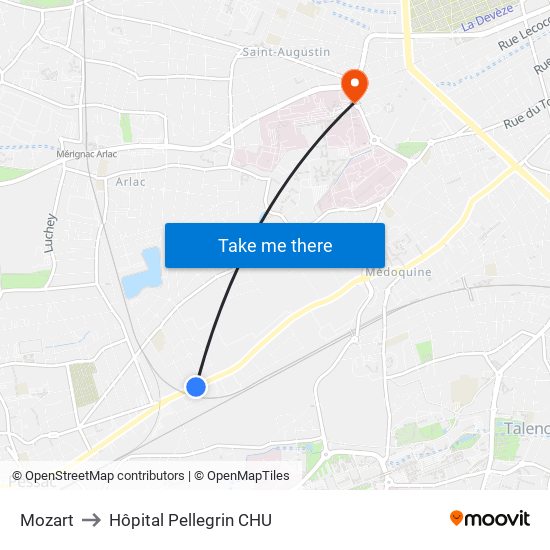 Mozart to Hôpital Pellegrin CHU map