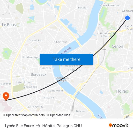 Lycée Elie Faure to Hôpital Pellegrin CHU map