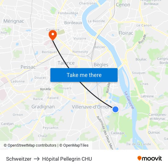 Schweitzer to Hôpital Pellegrin CHU map