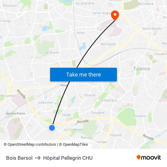 Bois Bersol to Hôpital Pellegrin CHU map