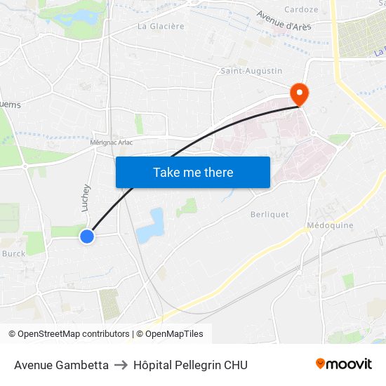 Avenue Gambetta to Hôpital Pellegrin CHU map