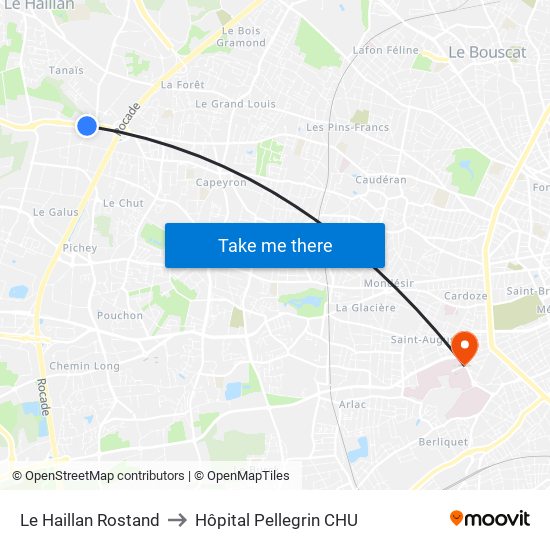 Le Haillan Rostand to Hôpital Pellegrin CHU map