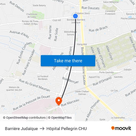 Barrière Judaïque to Hôpital Pellegrin CHU map